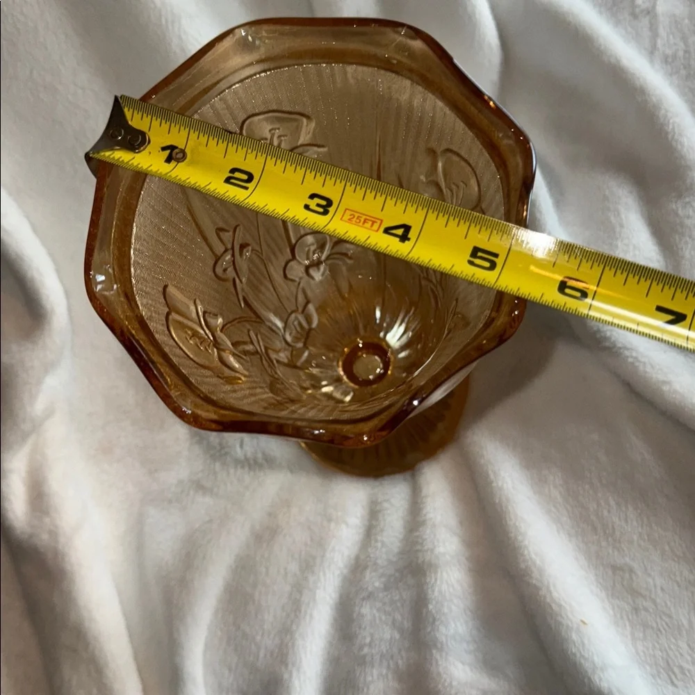 Vintage Jeannette Marigold Carnival Glass Footed Vase Iris & Herringbone 9